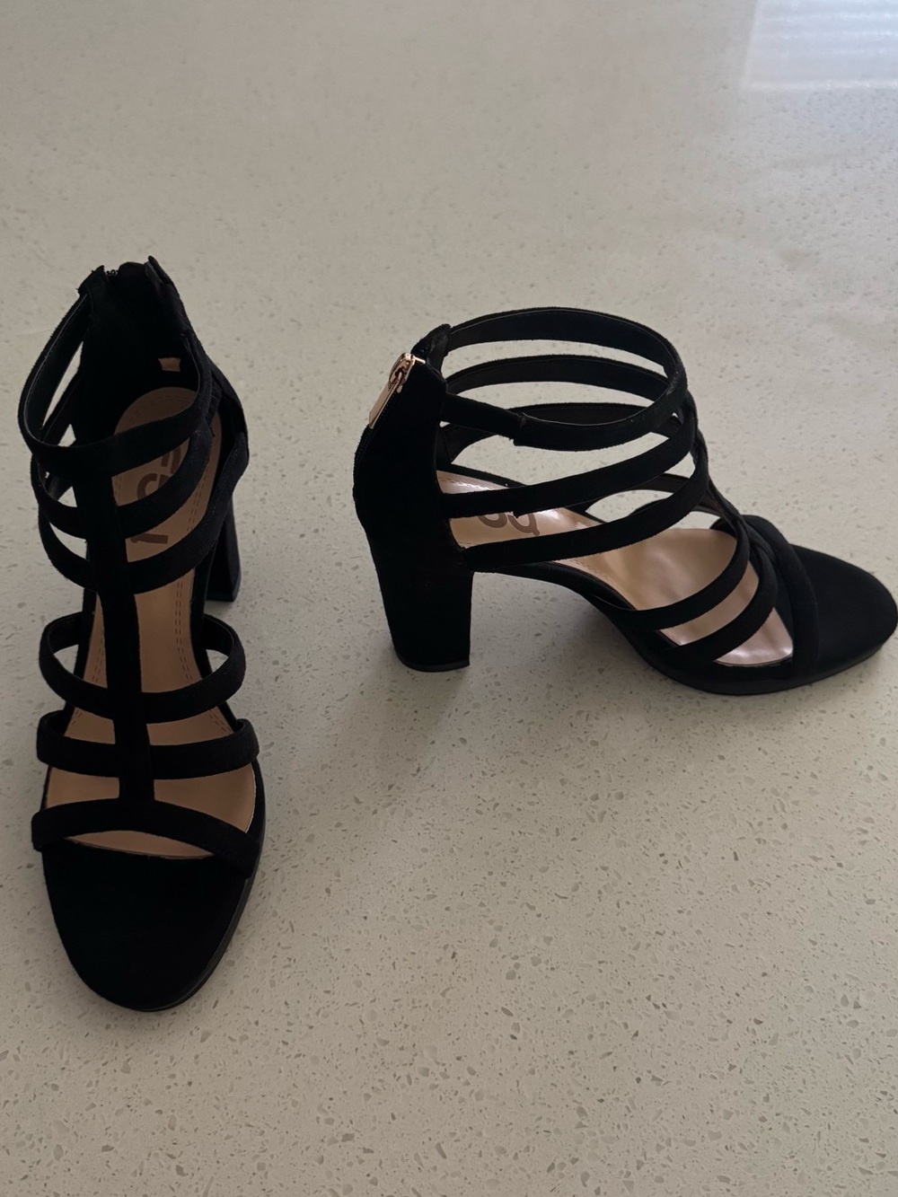 FSJ Black Multi-Strap Block Heel Sandals